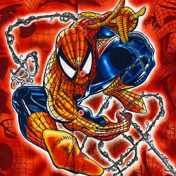 Vintage 2002 Spider-Man Button Up Shirt Boy's Large Movie Promo Spiderman Marvel - Picture 2 of 8